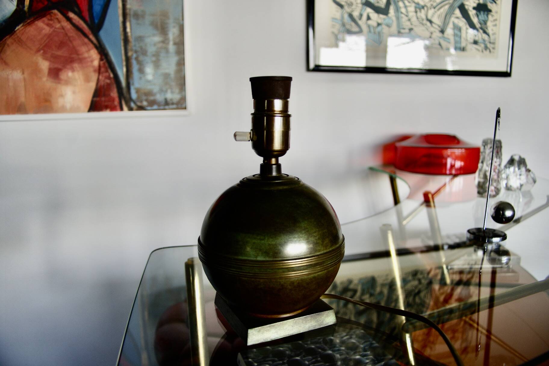 Patinated bronze and leather lamp art deco denmark 1930