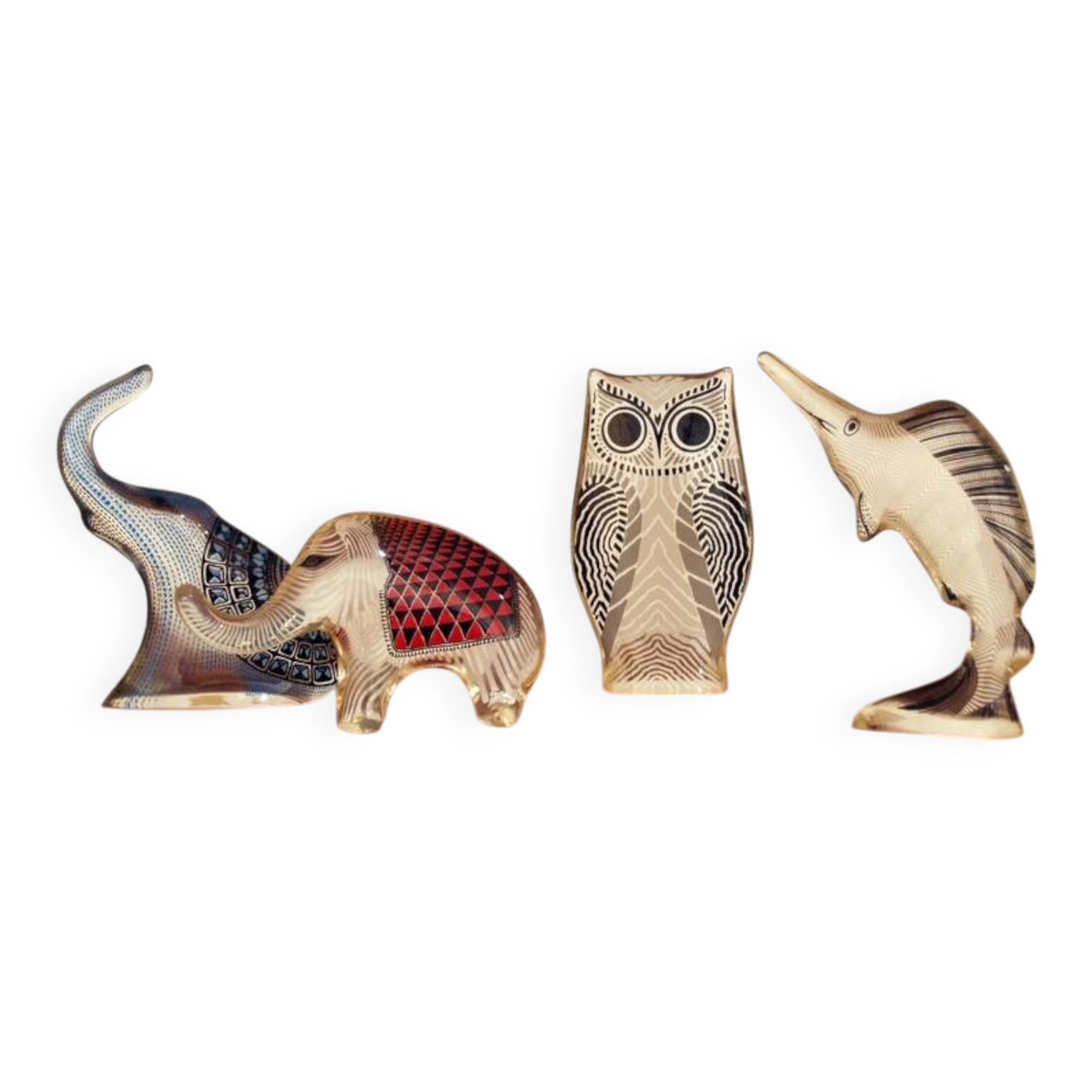 Abraham Palatnik lucite animals elephant swordfish owl