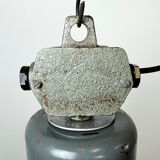 Grey industrial aluminium pendant lamp from polam wilkasy, 1960s