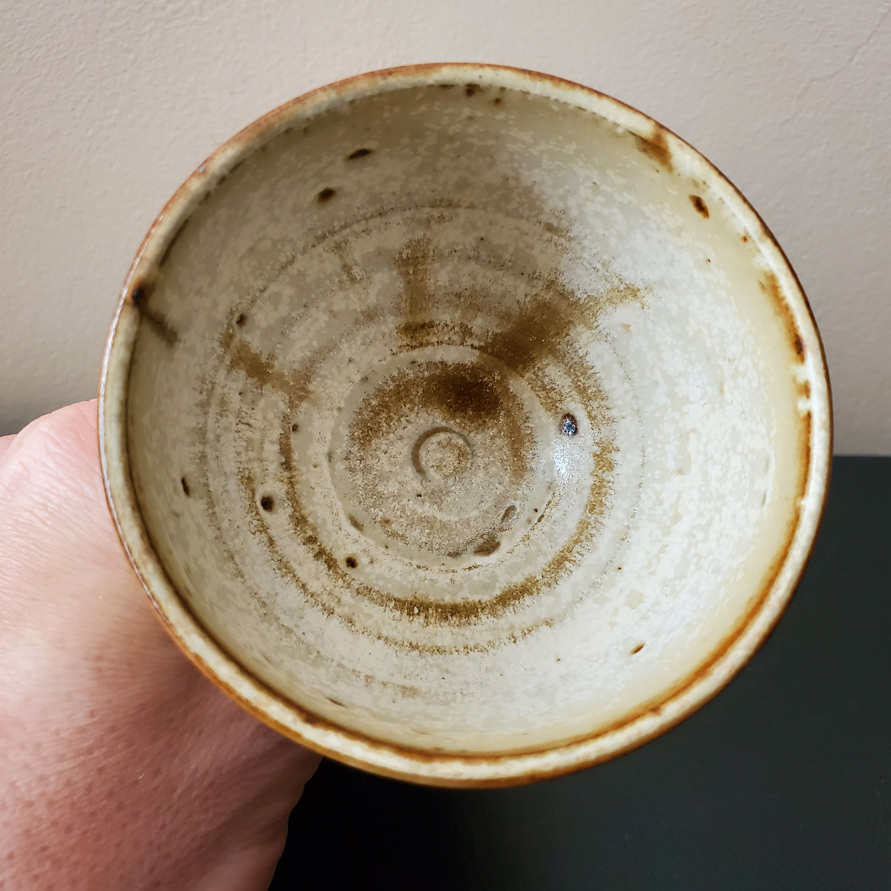 Old glazed sandstone chalice glass