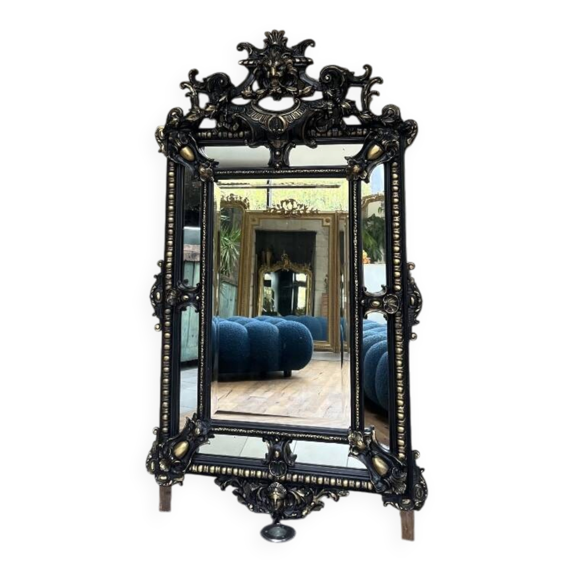 Miroir Ancien à Parecloses époque Napoléon III 152cm/90cm Glace Biseautée