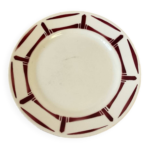 Assiette vintage « Louise » – Faïence française graphique bordeaux
