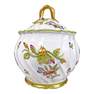 Bonbonnière en porcelaine italienne de Florence, signée, style Herend, dorée à l'or 24 carats