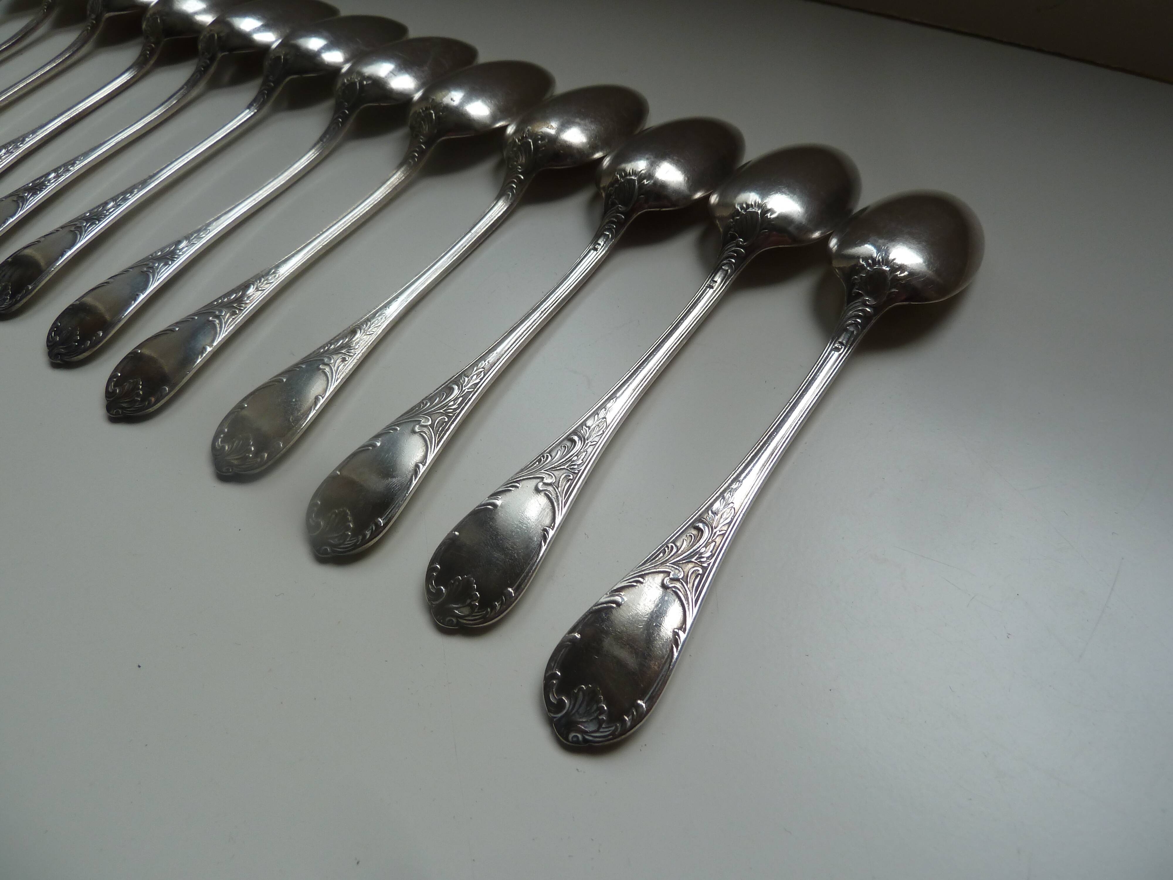 Lot 12 small silver metal spoons Christofle marly model floral decoration
