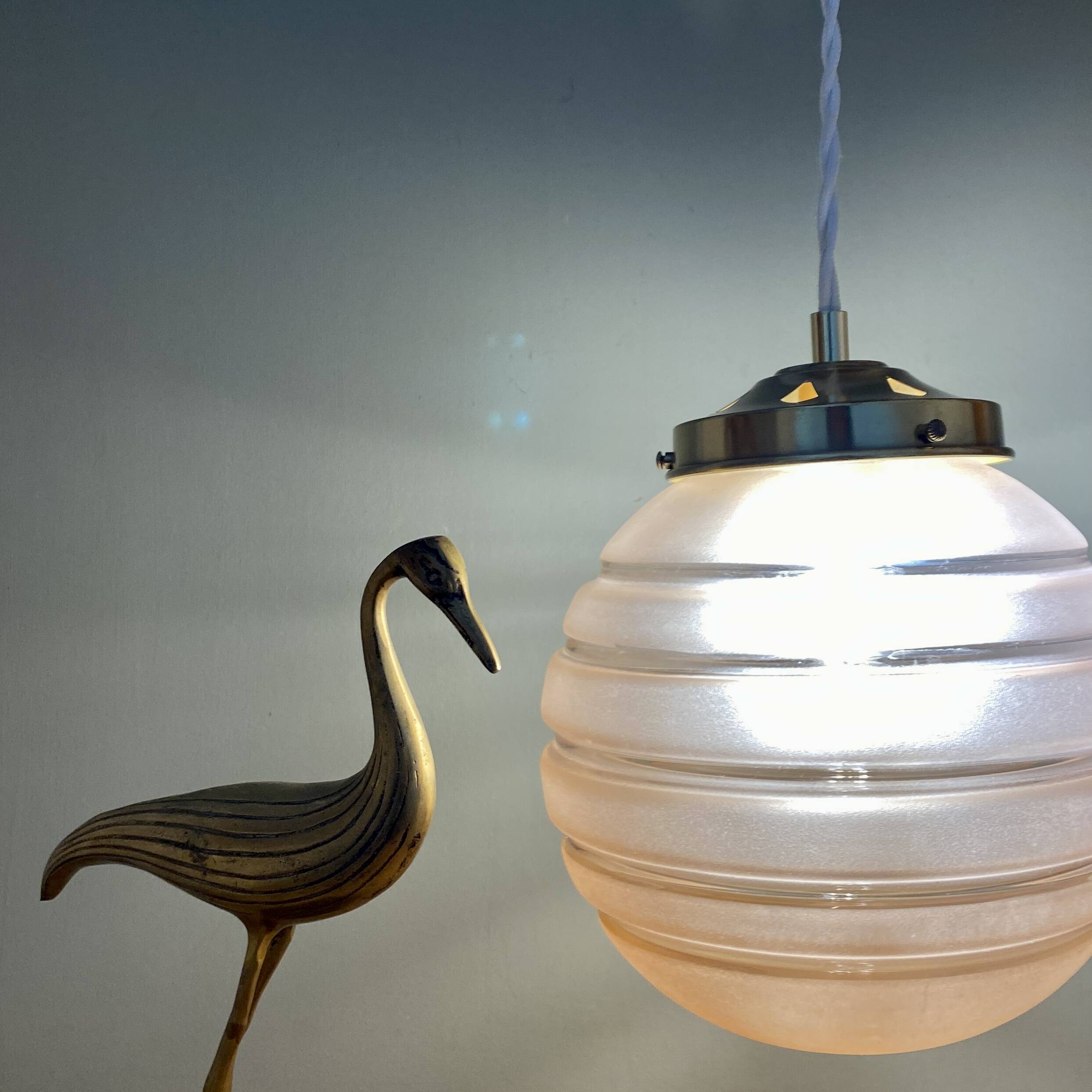 vintage globe pendant light in pink frosted glass