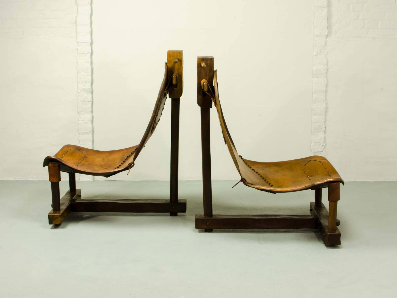 Brutalist Brazilian Style Patched Leather Lounge Chair and Side Table 60s