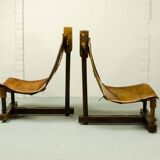 Brutalist Brazilian Style Patched Leather Lounge Chair and Side Table 60s