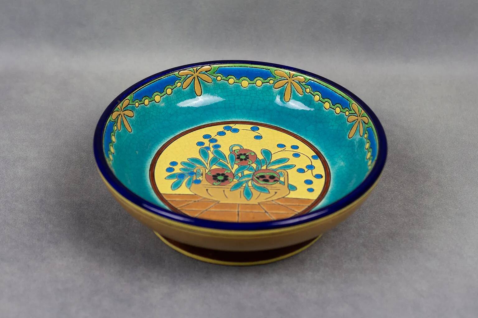 Longwy cloisonné enamel footed bowl – Art Deco floral decoration