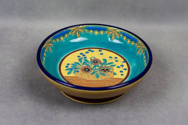 Coupe sur pied en émail cloisonné de Longwy – décor floral art déco