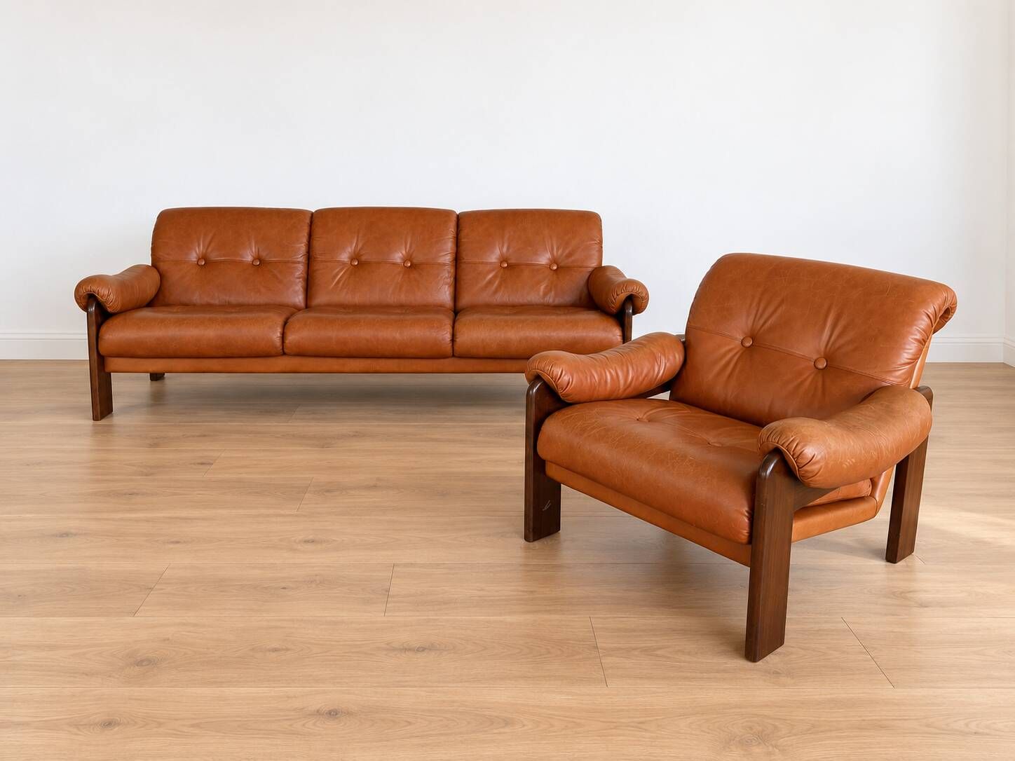 Vintage Swedish mid-century 3 person sofa in cognac leather, 1970s