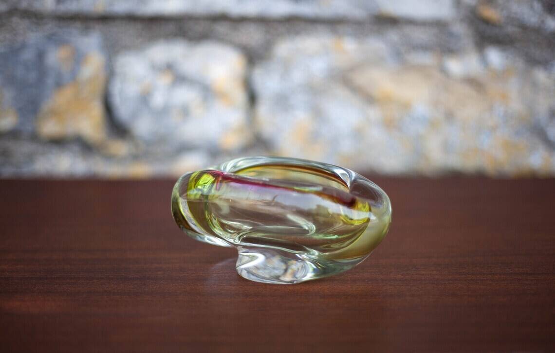Art glass ashtray, Flavio polished ashtray, collection, glass art, ashtray, vintage