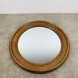 Round mirror with oak frame, vintage