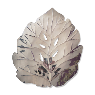 Centre de table en acier inoxydable forme de feuille