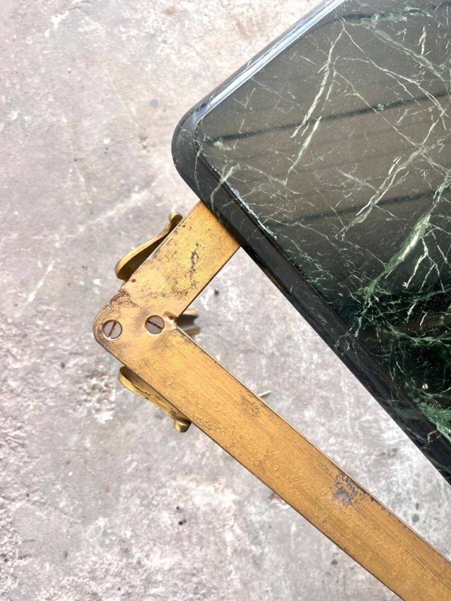 Vintage Dark Green Marble Coffee Table with Gilded Metal Ornate Legs, Mid-Century