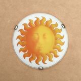 Round wall or ceiling light, yellow sun, opaque glass, 1980s