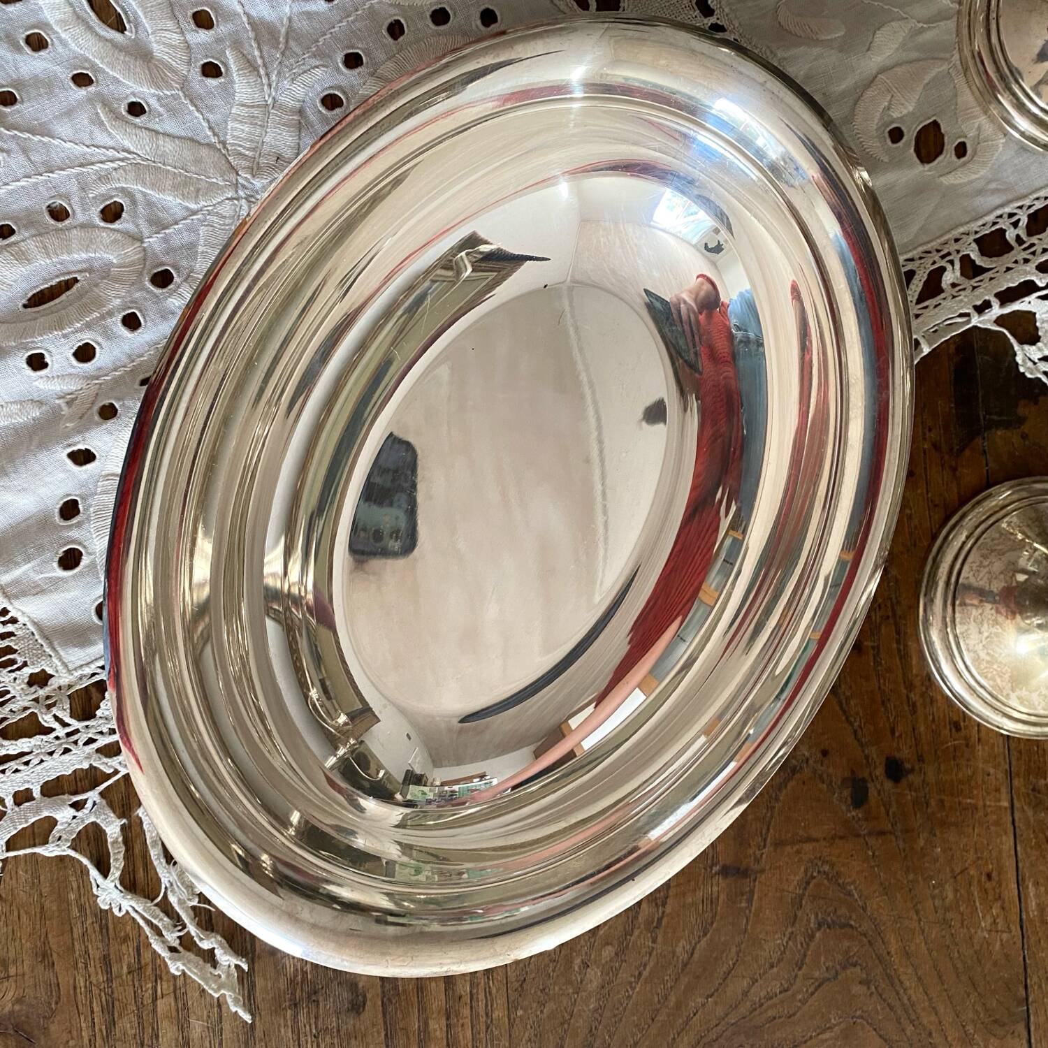 Silver oval serving dish