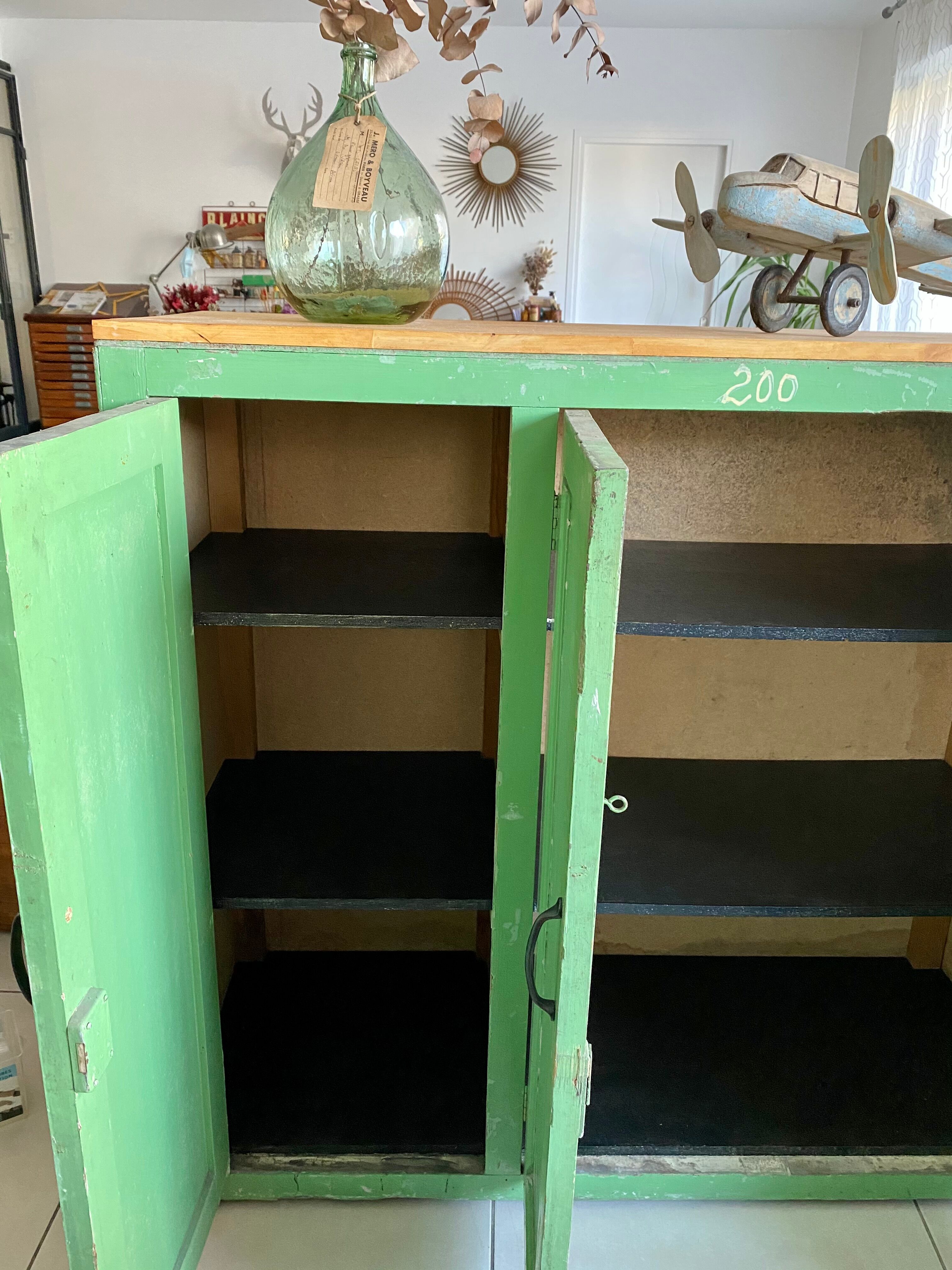 Meuble de métier en bois vintage