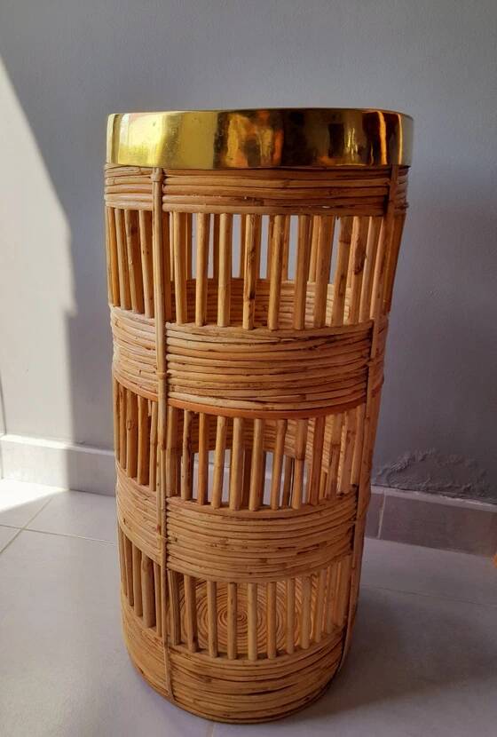 Brass and rattan umbrella stand 1970