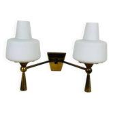 Double opaline wall light and brass from the 1950s, Lunel, Arlus.