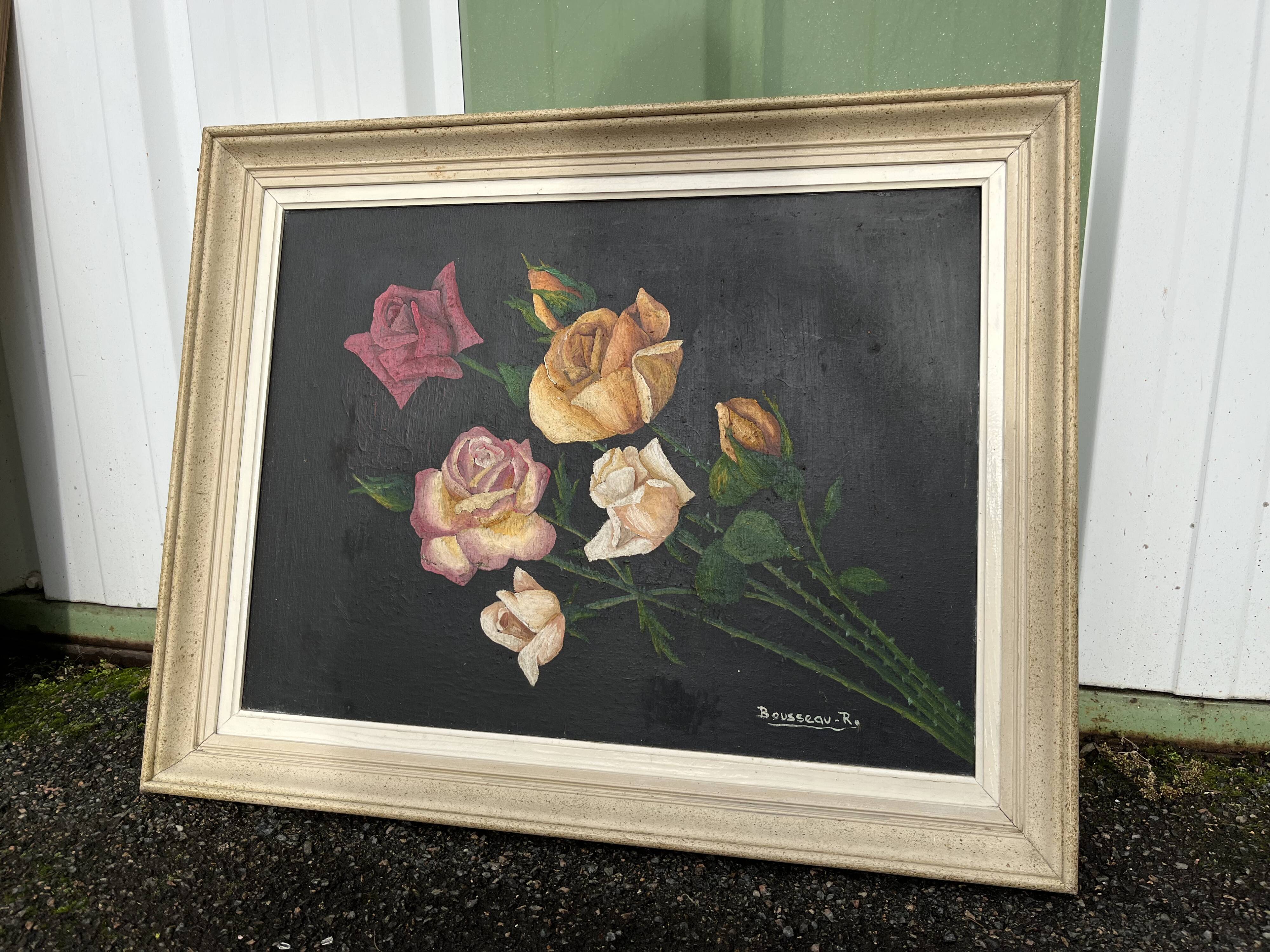 Large painting Still life with roses by Bousseau R.
