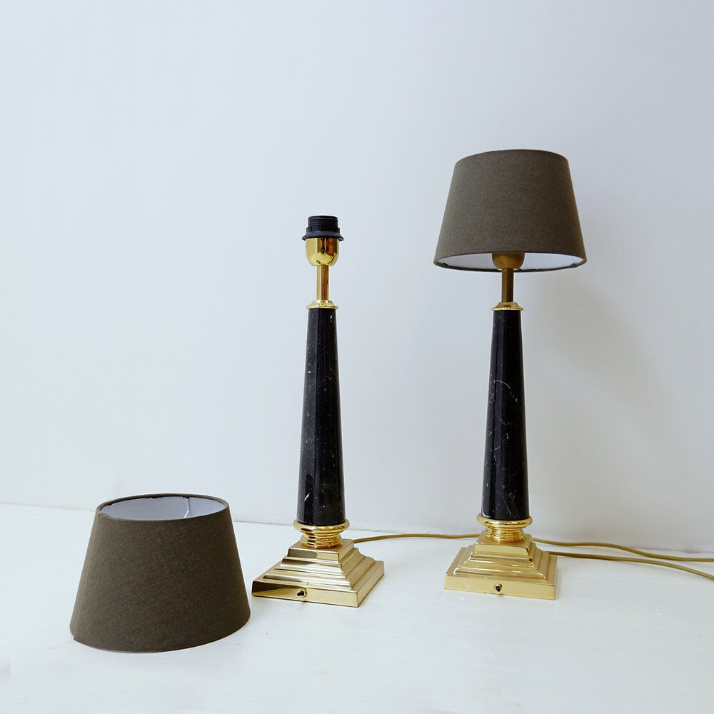 Pair of brass table lamps with black marble column - Art Deco style