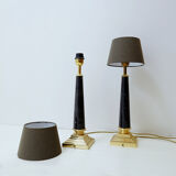 Pair of brass table lamps with black marble column - Art Deco style