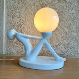 Design lamp in white ceramic and opaline, circa 1980