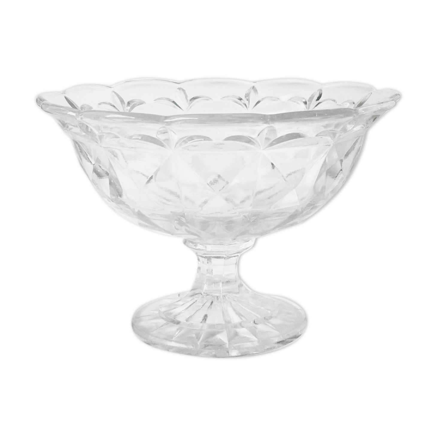 Old cut on foot faceted glass