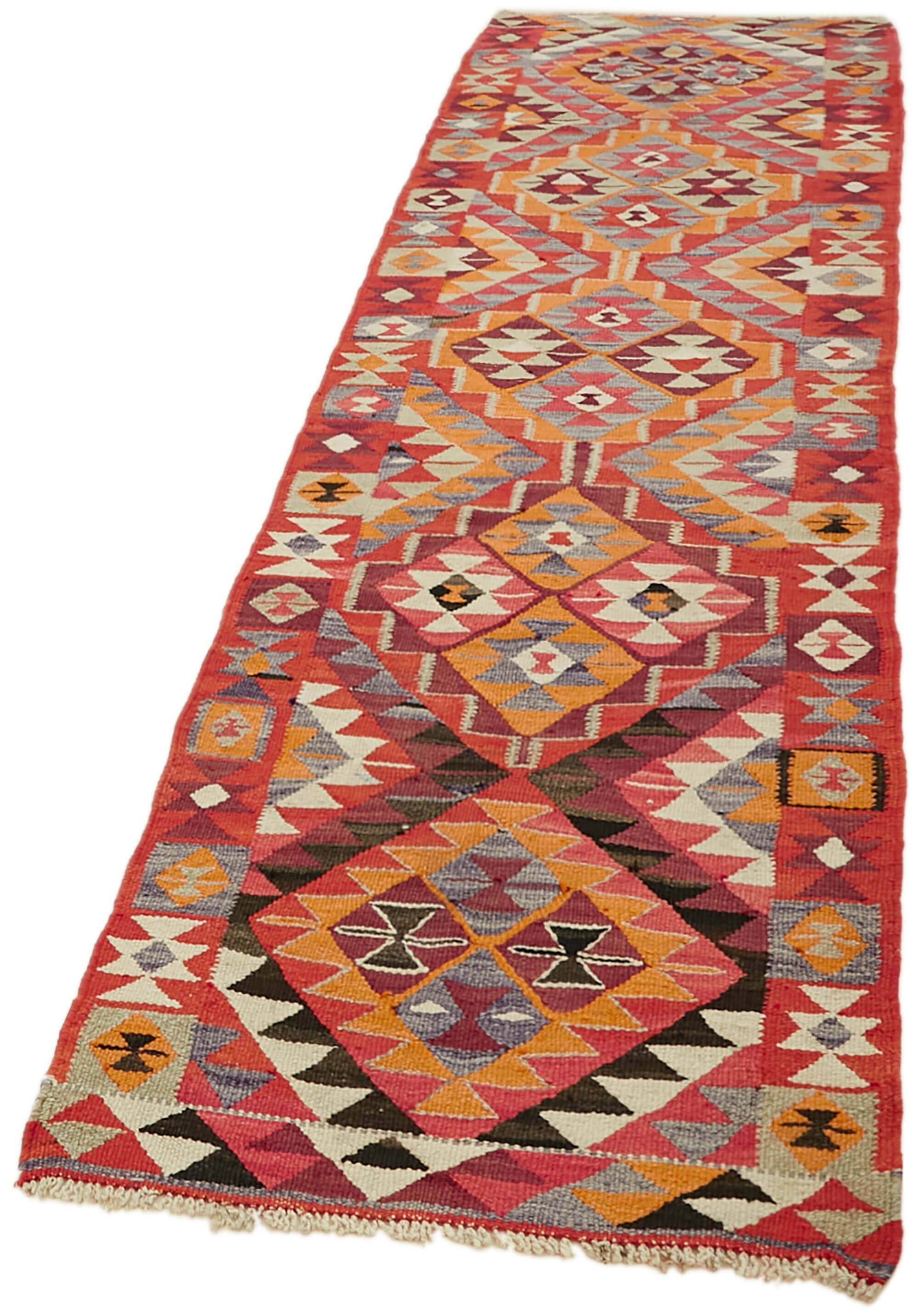 Turkish Handwoven Vintage Herki Kilim 88 cm x 334 cm