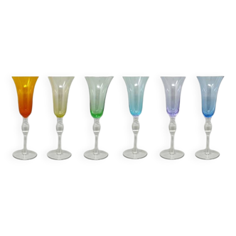 1960s Astonishing Set of Six Murano Glasses. Made in Italy
