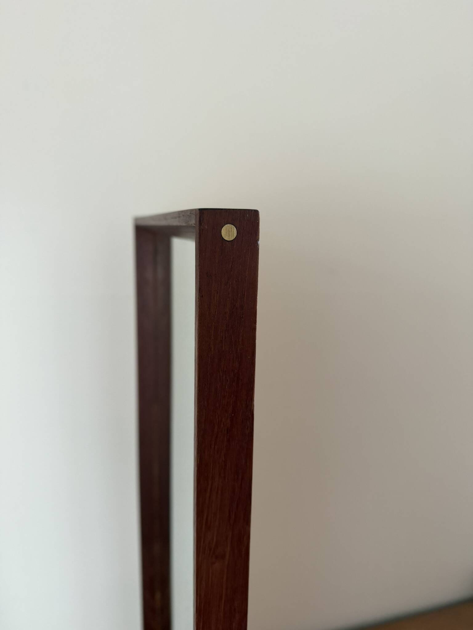 Beautiful vintage Danish teak mirror with mittered edges and nice brass det