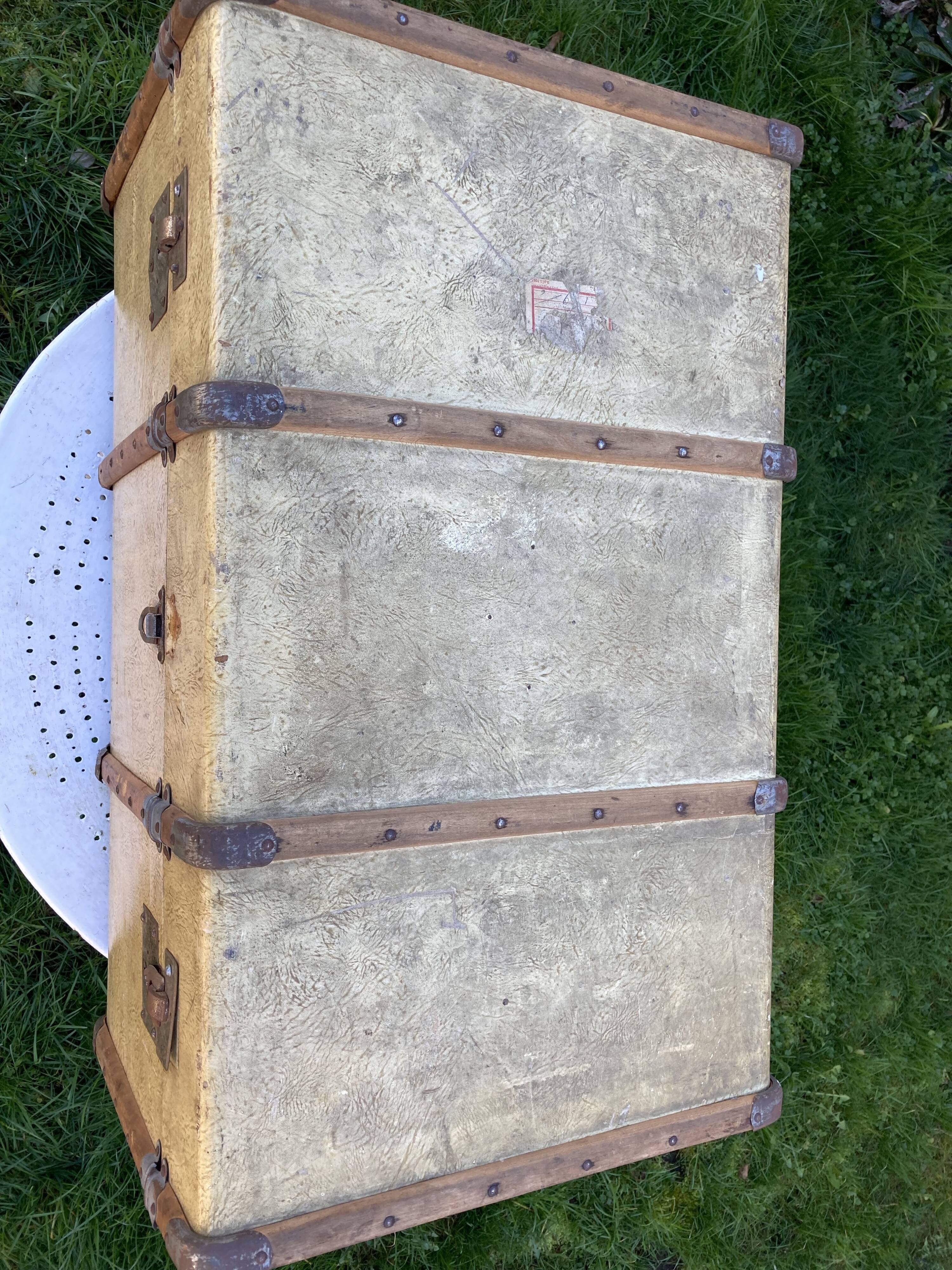 Antique wooden travel trunk