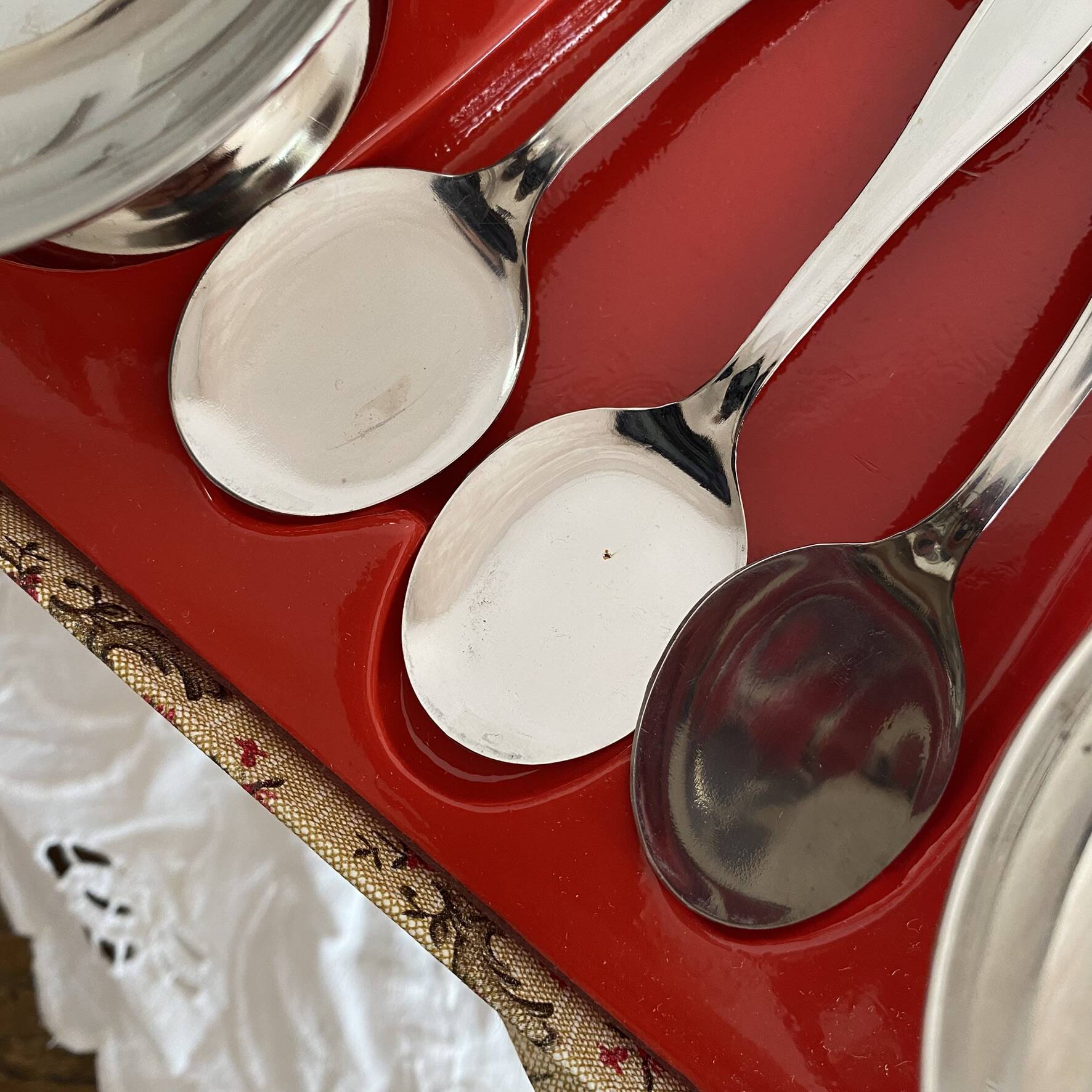 Stainless steel ice cream cups and spoons, 1960s-70s, original boxes.