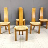 Vintage hich back wicker dining chairs, set of 6 - 1960s