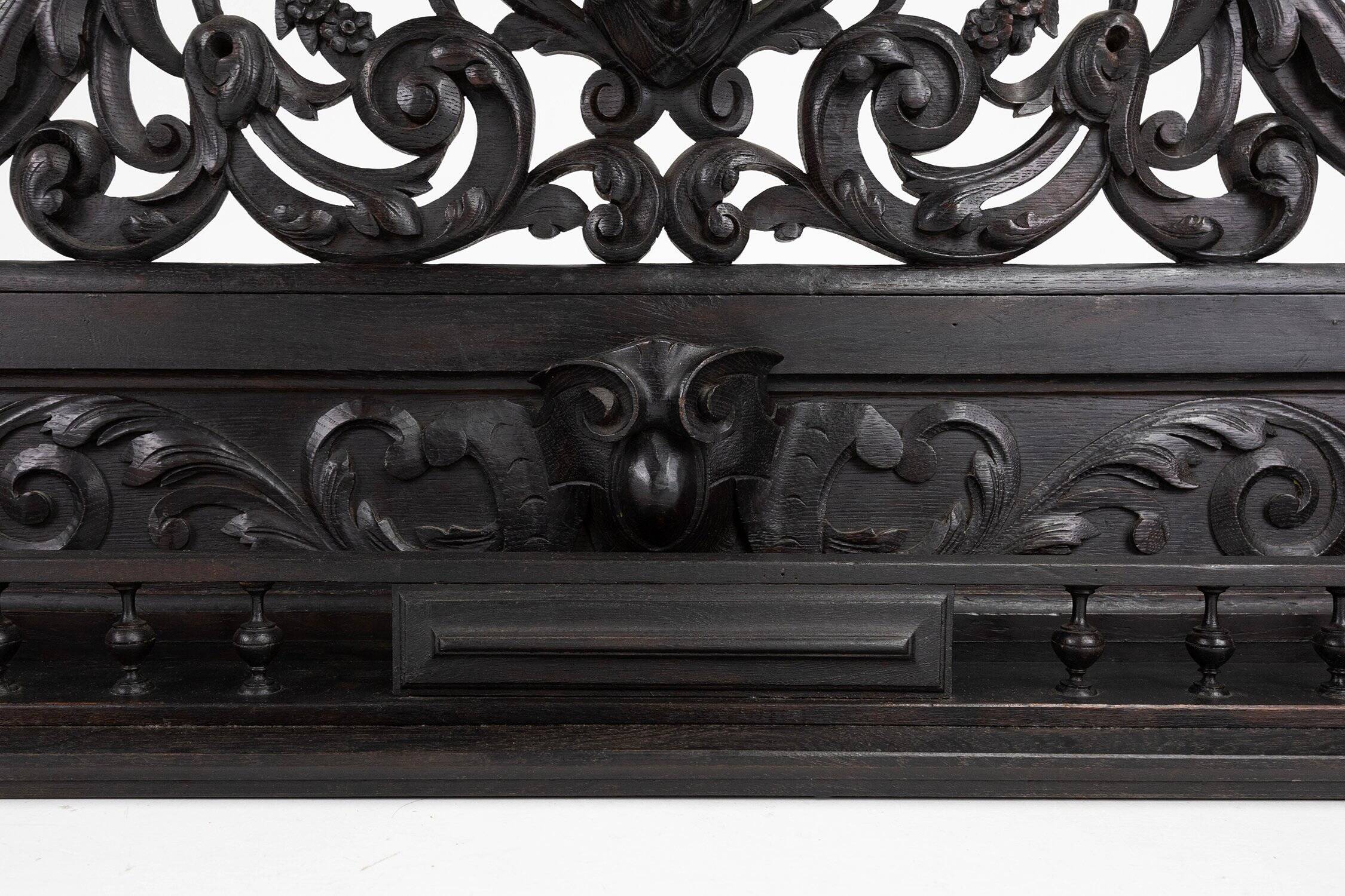 Baroque Richly Carved Black Wooden Sculptured Shelf, France, 1850s
