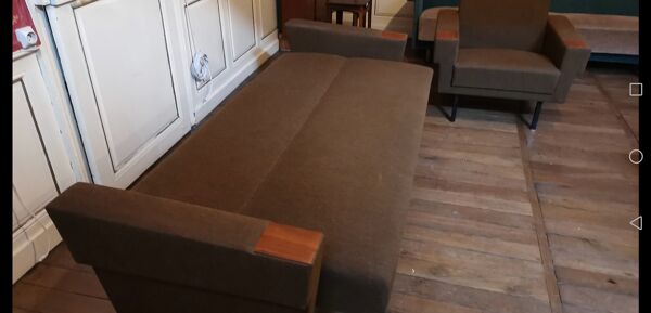 Canapé sofa daybed convertible années 60 70 kaki