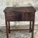 Antique Indonesian teak workbench with two drawers and stretcher H89.