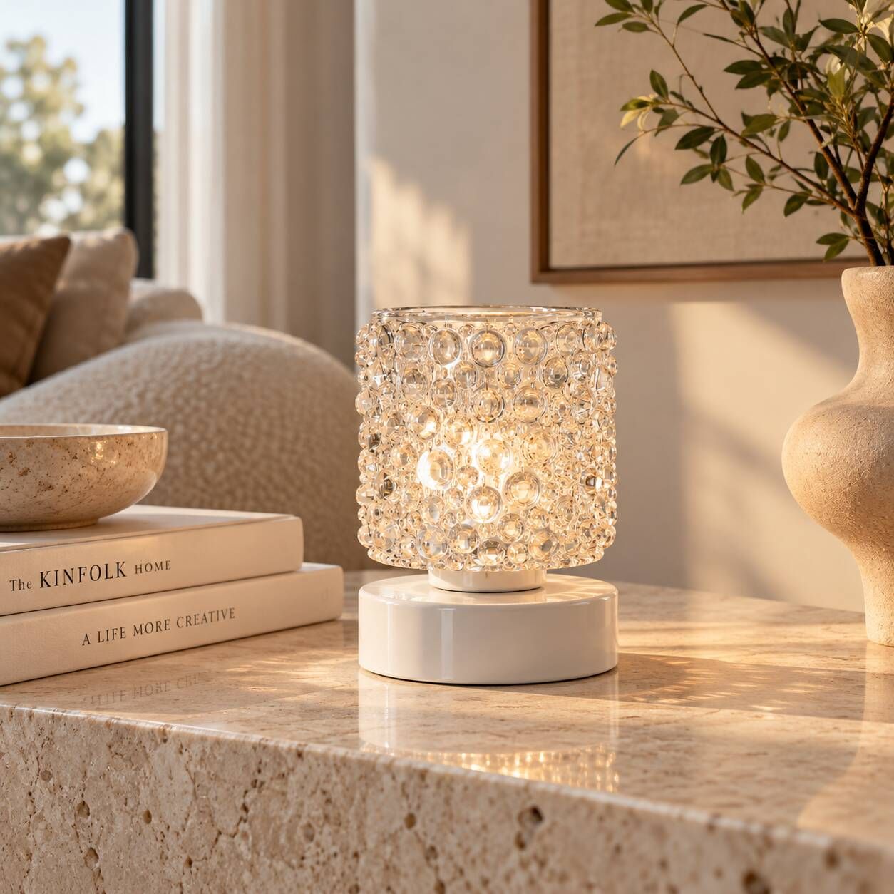 Bulby — Table lamp in transparent bubbled glass, vintage and contemporary.