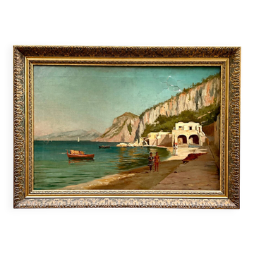 Oil on canvas antique – Capri, Italy – Mediterranean landscape