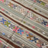 5x7 Gray & Green Pinstriped Turkish Kilim Rug, 147x218Cm