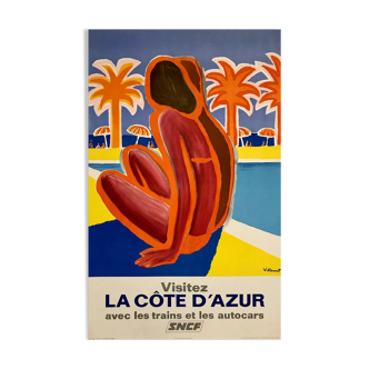 Affiche original visitez la côte d'azur par Bernard Villemot - Signé par l'artiste - On linen