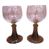 2 verres à vin style Roemer pied vert olive