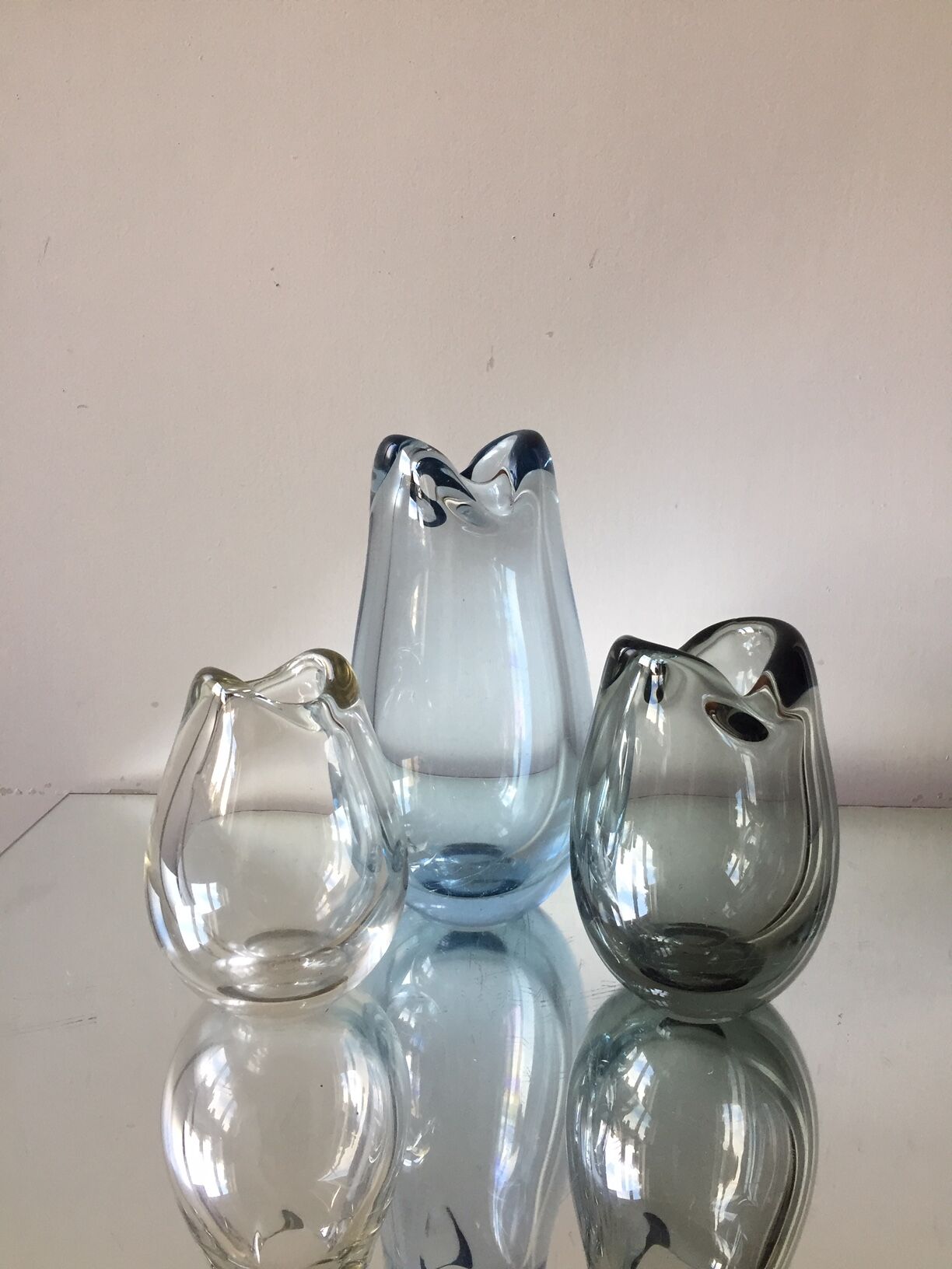 Set of 3 Holmegaard Vases by & Per Lutken 1954