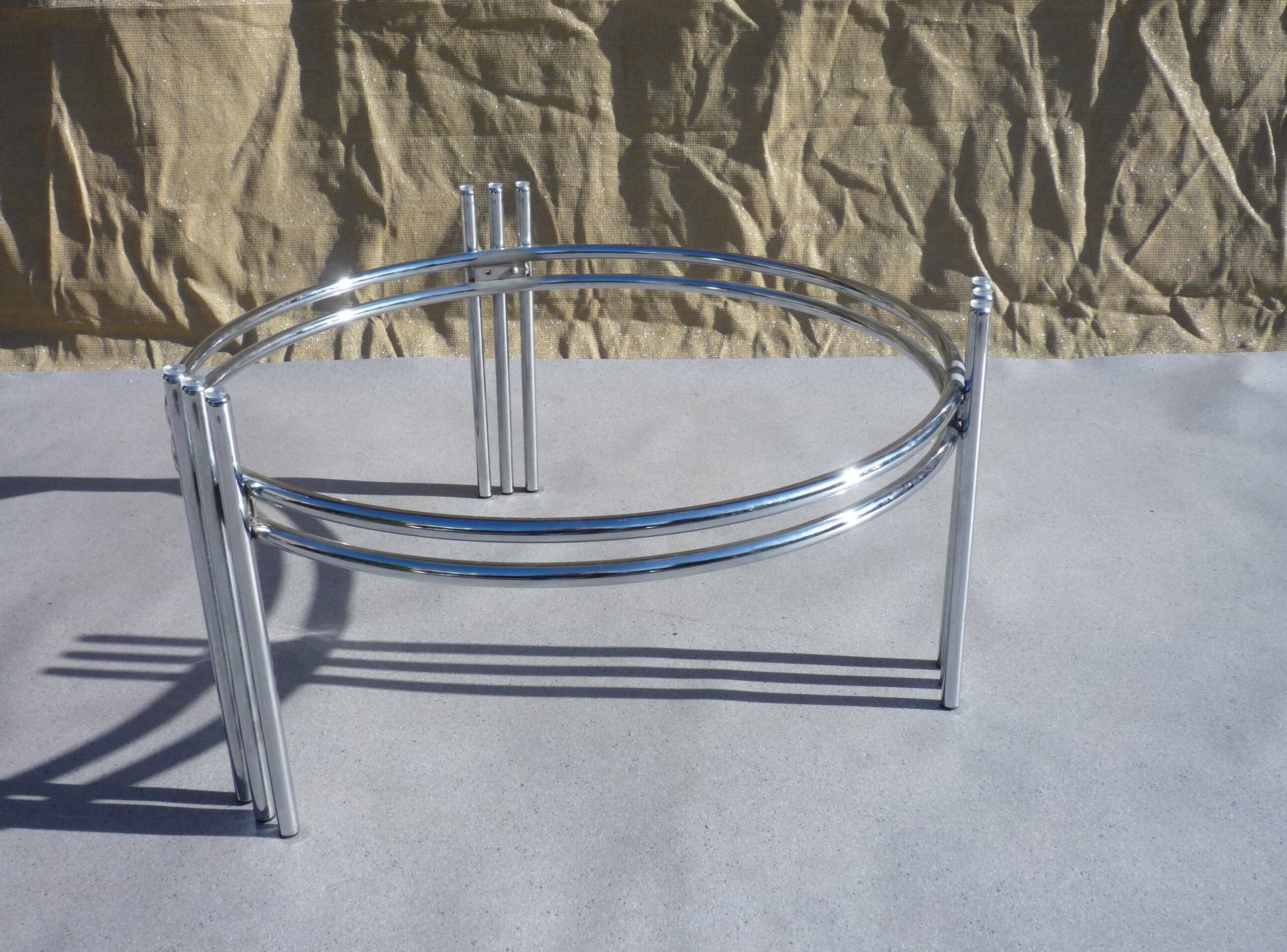 Chrome and glass tripod coffee table