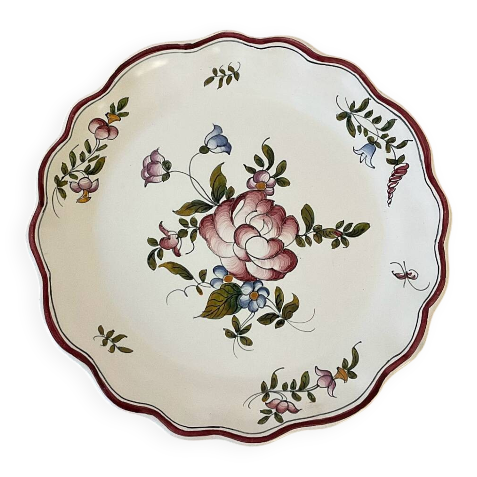 Antique plate in earthenware – handmade Strasbourg decoration – festooned edge