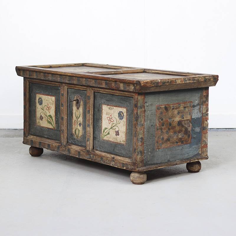 Folk art painted bridal chest