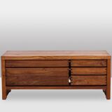 Pierre Chapo. Low chest of drawers in blond elm. Circa 1970.