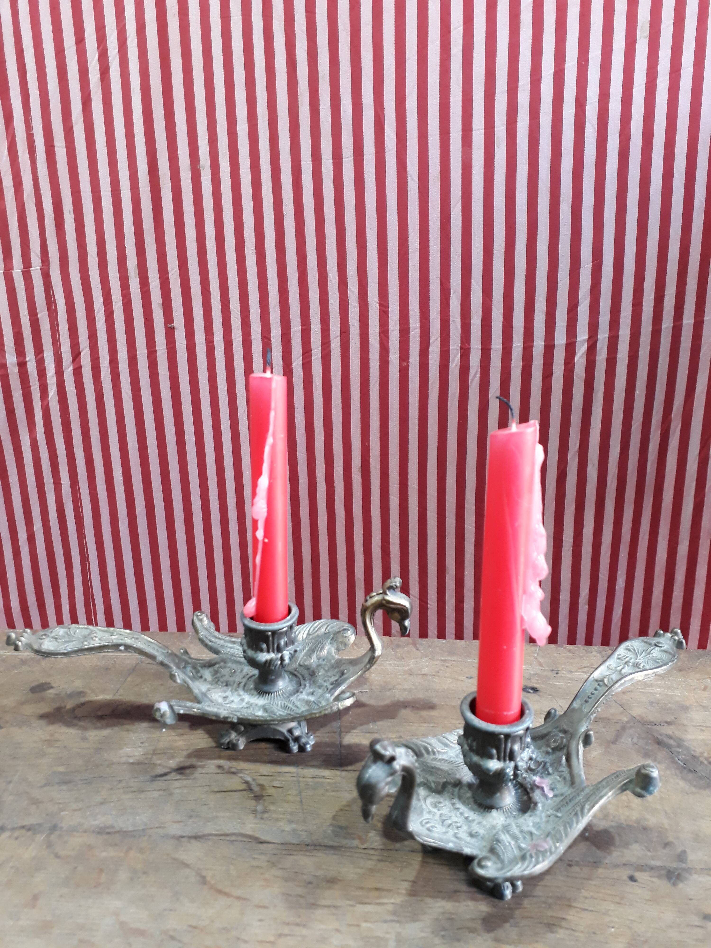 2 old brass candle holders