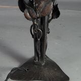 Daum, lampe de table art-déco fer forgé tulipe verre signée sb