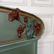 Art Nouveau bed in carved and painted wood, Poppies, Circa 1900
